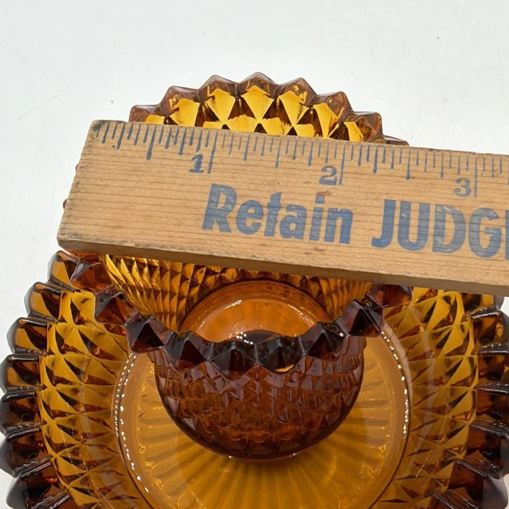 Vintage Indiana Glass Amber Diamond Point Candle Holder/Votive Cup 5